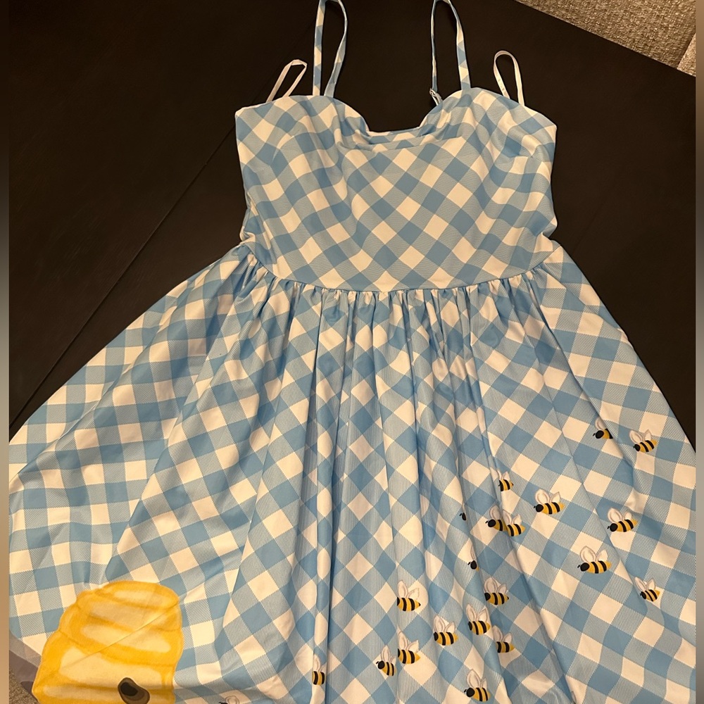 Unique Vintage blue gingham dress with bees